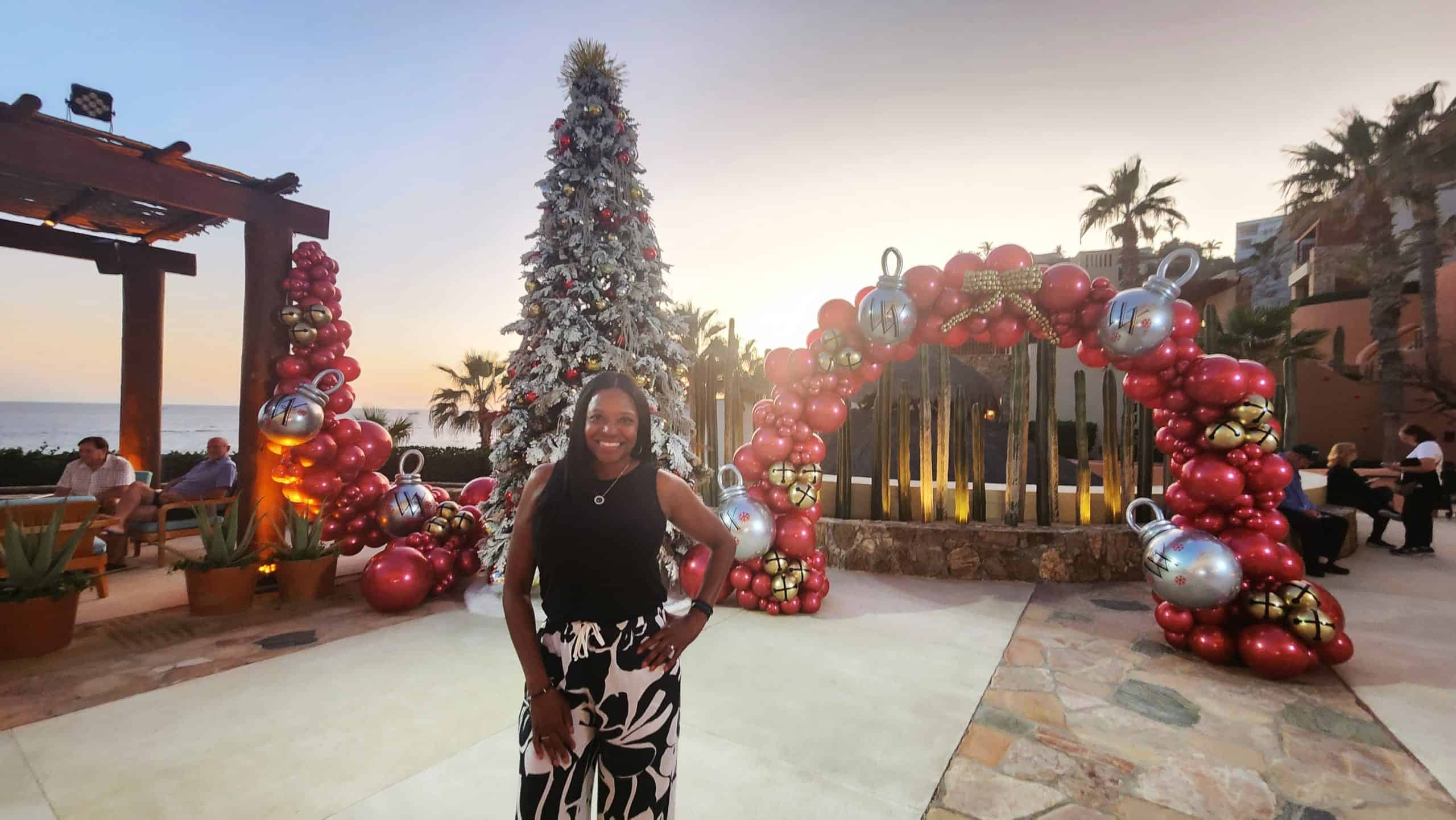 Decorated Christmas scene at the resort